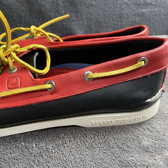 Sperry Men's Gold Cup Original Boat Shoe Black Red Yellow String Leather Mens 13 - Picture 2 of 9